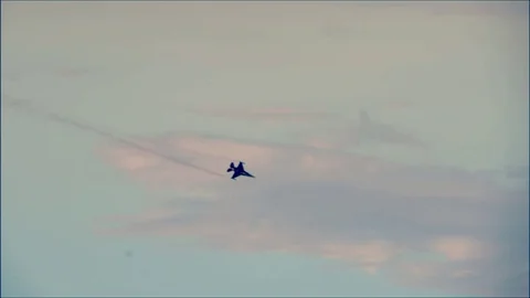 F 16 fighter jet with cloudy background. Video stock 107897525