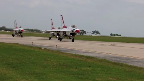 F-16 Fighter Jets, United States Air Force Thunderbirds on the runway Stock Footage 192015113