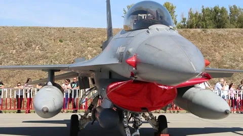 F-16 Fighting Falcon. Army equipment show in Poland Stock Footage 41696524
