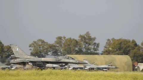 F-16 Fighting Falcon taking off from Andravida Air Base, Greece Stock Footage 105715657