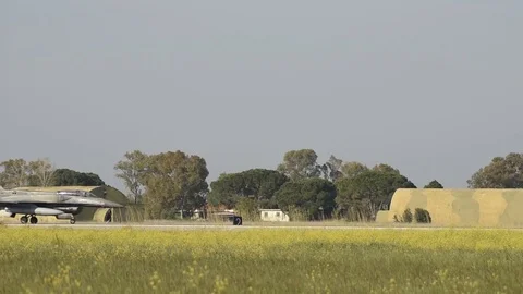 F-16 Fighting Falcon taking off with reheat during exercise Iniochos 19, Greece Stock Footage 105715685
