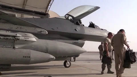 F-16 Fighting Falons arrive in Southwest Asia Stock Footage 81389500