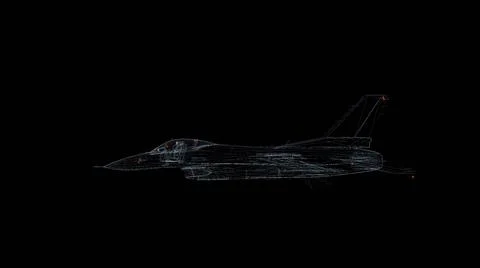 F-16 warplane Hologram Wireframe. Nice 3D Render on a black background Illustrazione stock