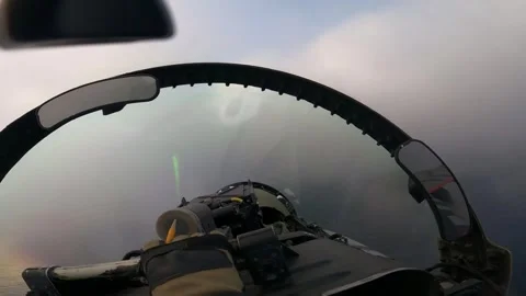 F/A-18 Hornet flight through clouds from cockpit Stock Footage 257078761