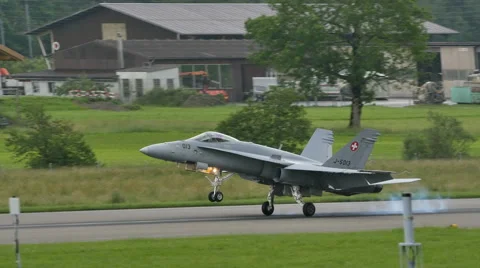 F 18 Hornet of Swiss Air Force Lands at Stock Video Pond5