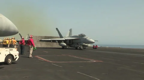 F-18 Launch, USS Harry S. Truman Launches and Recovers Aircraft Stock Footage 32692196