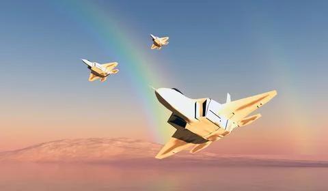 F-22 Fighters with Rainbow Stock Illustration
