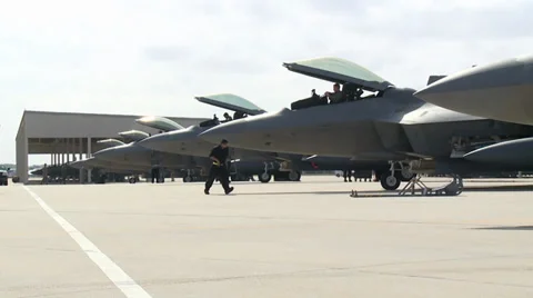 F-22 Raptor pilots  returning to Langley Air Force Base Stock Footage 37804085