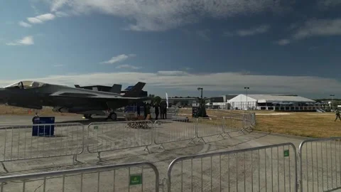 F-35 Fighter Jet Static display at Farn borough Airshow. Stock Footage 340327016