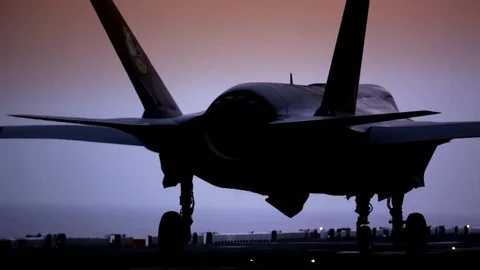 F-35 Jet fighter opens air intakes and takes off Stock Footage 111849087