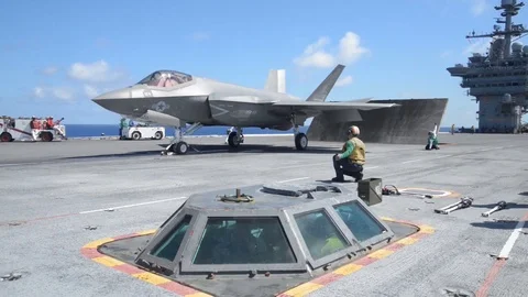 F-35 Lightning II conduct flight operations with USS Washington (CVN 73) - 2016 Stock Footage 89241505