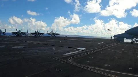 F-35 Lightning landing aboard USS Carl Vinson CVN 70 in the Philippine Sea Vídeos de archivo 161794511