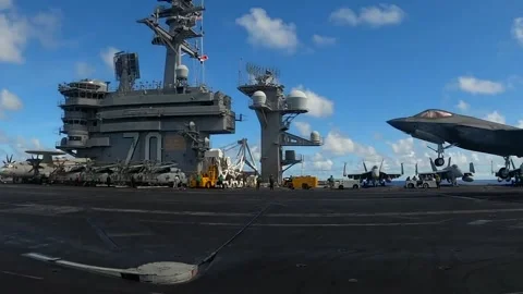 F-35 Lightning landing with arresting gear aboard USS Carl Vinson CVN 70 Stock Footage 161794492