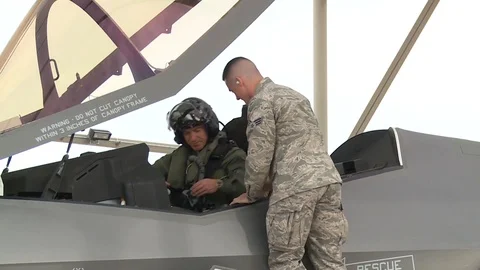 F-35 student pilot prepare before flight at Luke Air Force Base - 2015 Stock Footage 106008614