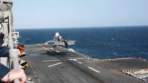 F-35B Lightning II conducts vertical landing aboard USS Makin Island Stock Footage 150355714