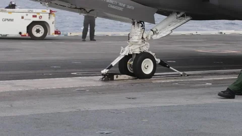 F-35C Lightning II positioning on catapult aboard USS George Washington (CVN 73) Stock Footage 258898061