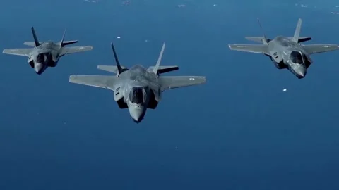 F-35s Flying  and Drop Bomb Video stock 168389874