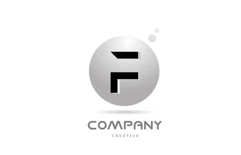 F 3d grey sphere alphabet letter logo icon design with dot. Creative templa.. Stock Illustration