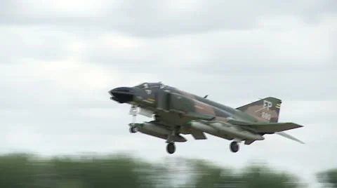 F-4 Phantom jet fighter landing partial slow motion 24fps Stock Footage 23134408
