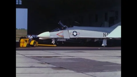 F-4B taxiing on runway with both canopies opened, 1966 Stock Footage 117053516
