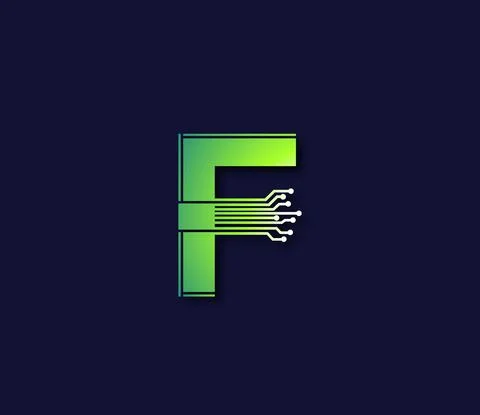 F Alphabet Technology Data Circuit Logo Design Company Concept Stock-Illustration