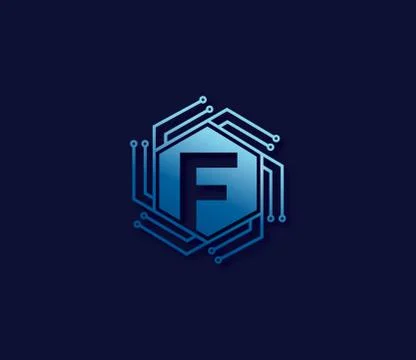F Alphabet Technology Logo Design Concept Stock Illustration