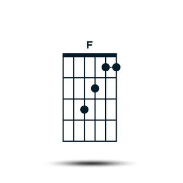 F, Basic Guitar Chord Chart Icon Vector Template Stock Illustration