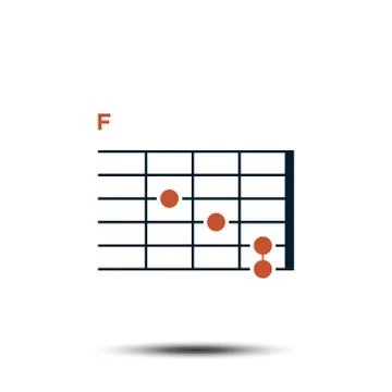 F, Basic Guitar Chord Chart Icon Vector Template Stock Illustration