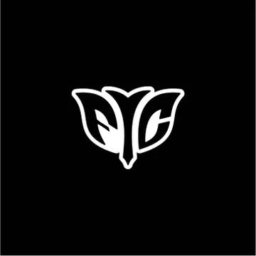 F C Initials bow arrow, simple modern minimalist design. black and white. Stock Illustration