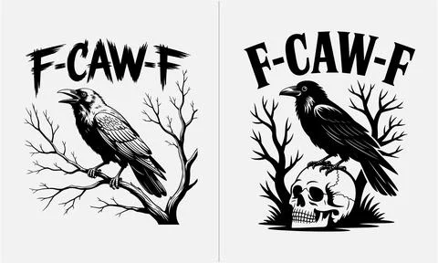 F-caw-f vector bundle, crow illustration svg, bird silhouette clipart, funn.. Stock Illustration