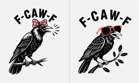 F-caw-f vector bundle, crow illustration svg, bird silhouette clipart, funn.. Stock Illustration
