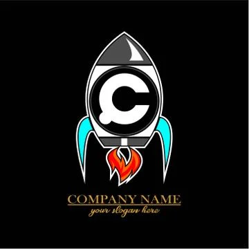 F circle initials with a simple minimalist rocket logo inspiration Stock Illustration