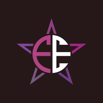 F E initials circle with stars and black background Stock Illustration