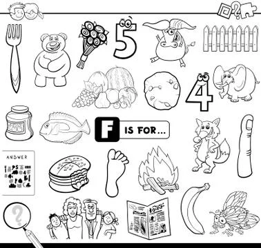 F is for educational task coloring book 스톡 일러스트