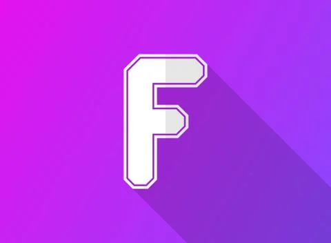 F font letter, modern dynamic design with long shadow on purple gradient back Stock Illustration