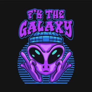 F the galaxy design alien purple with hand gesture for streetwear merch Stock Illustration
