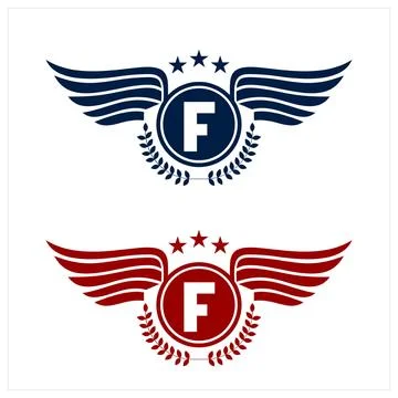 F initials logo in badge star wing shape illustration Illustrazione stock