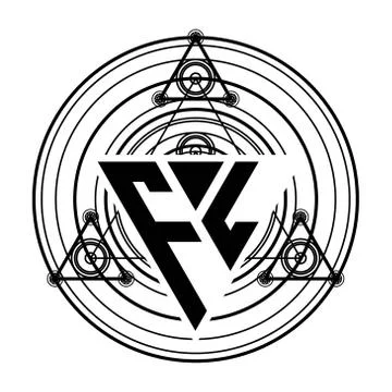 F L Monogram letter logo with triangle shape design template with sacred geom Illustrazione stock
