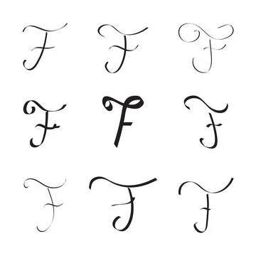 F Letter Initial Cursive Hand Written Calligraphic Alphabet Set for Logo Bran Stock Illustration