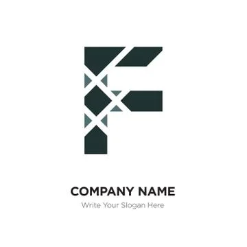 F Letter Logo with black connected line elements. Abstract geometric design,  Illustrazione stock