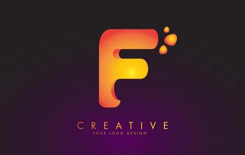 F Letter Logo Design Template with Orange Colors and Dots. Stock Illustration
