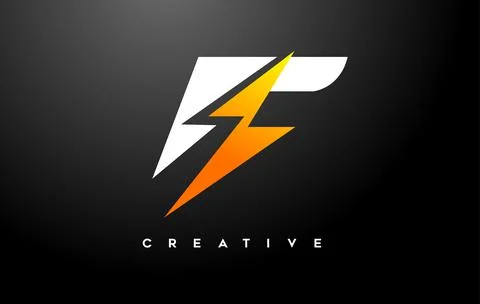F letter Logo Design With thunderbold sign icon Vector. Thunder Letter Creati Illustrazione stock