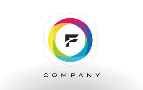 F Letter Logo with Rainbow Circle Design. Stock-Illustration