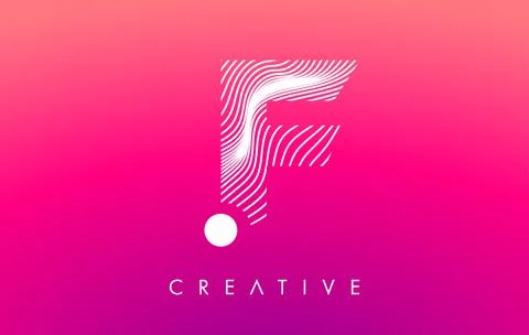 F Letter Logo with White Warp Lines Effect on Purple Background Vector Stock Illustration