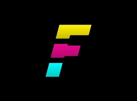 F letter vector desing, Cmyk color font logo, . Dynamic split blue, pink, yel Stock Illustration