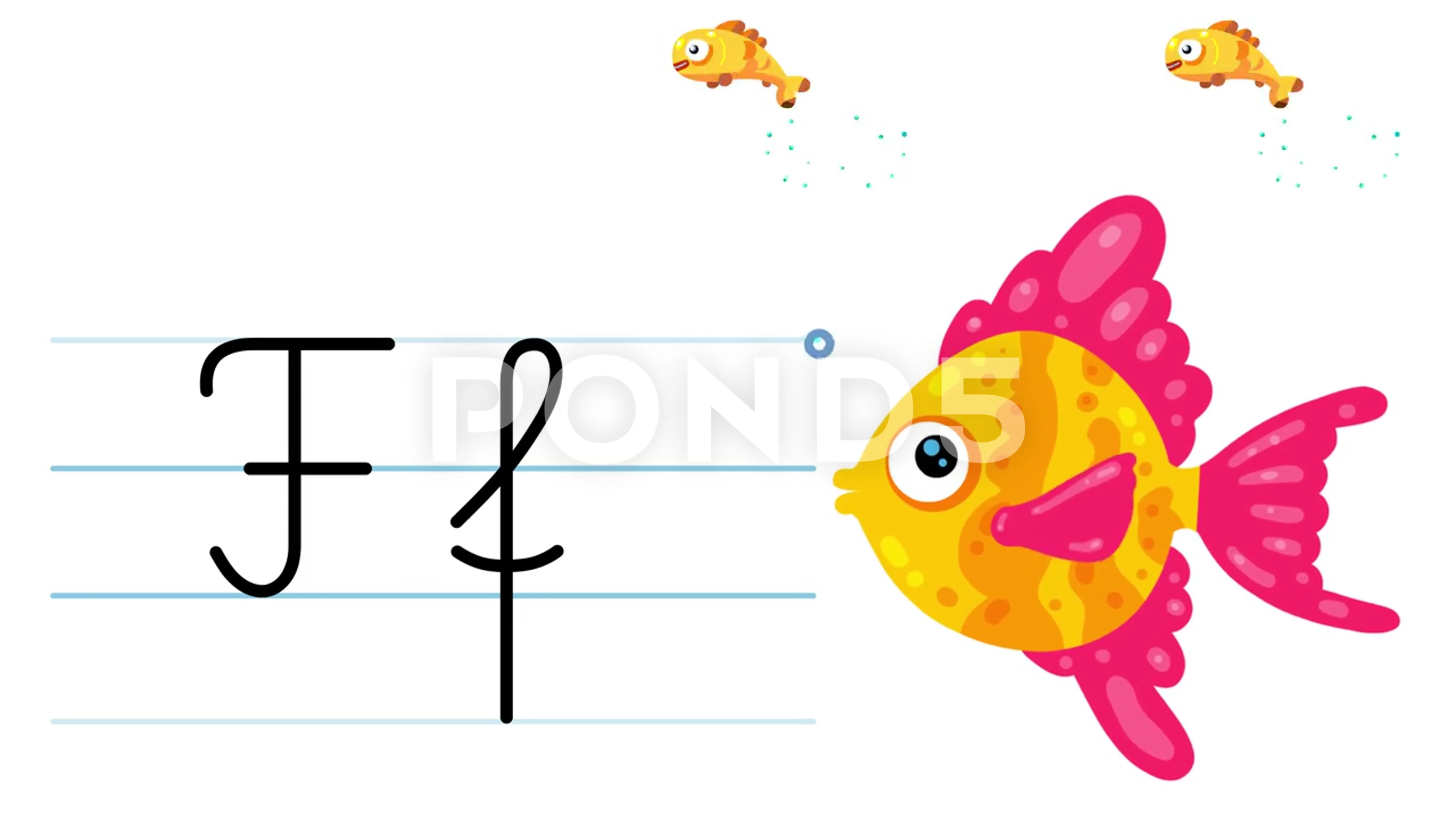 F letter writing like fish cartoon anima... | Stock Video | Pond5