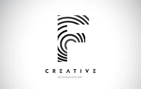 F Lines Warp Logo Design. Letter Icon Made with Black Circular Lines. Stock-Illustration