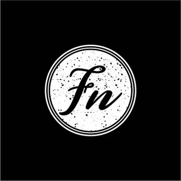 F N Initial Handwriting In Black and White Circle Frame Design Stock Illustration
