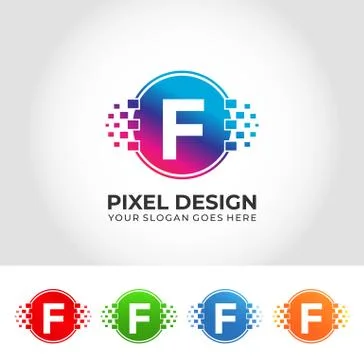 F Pixel Logo Design Concept Stock Illustration