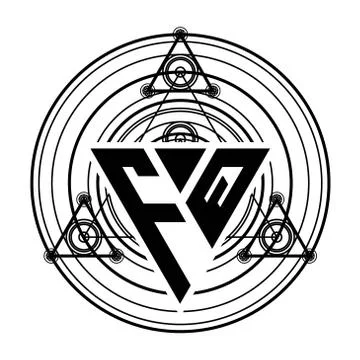 F Q Monogram letter logo with triangle shape design template with sacred geom Stock Illustration
